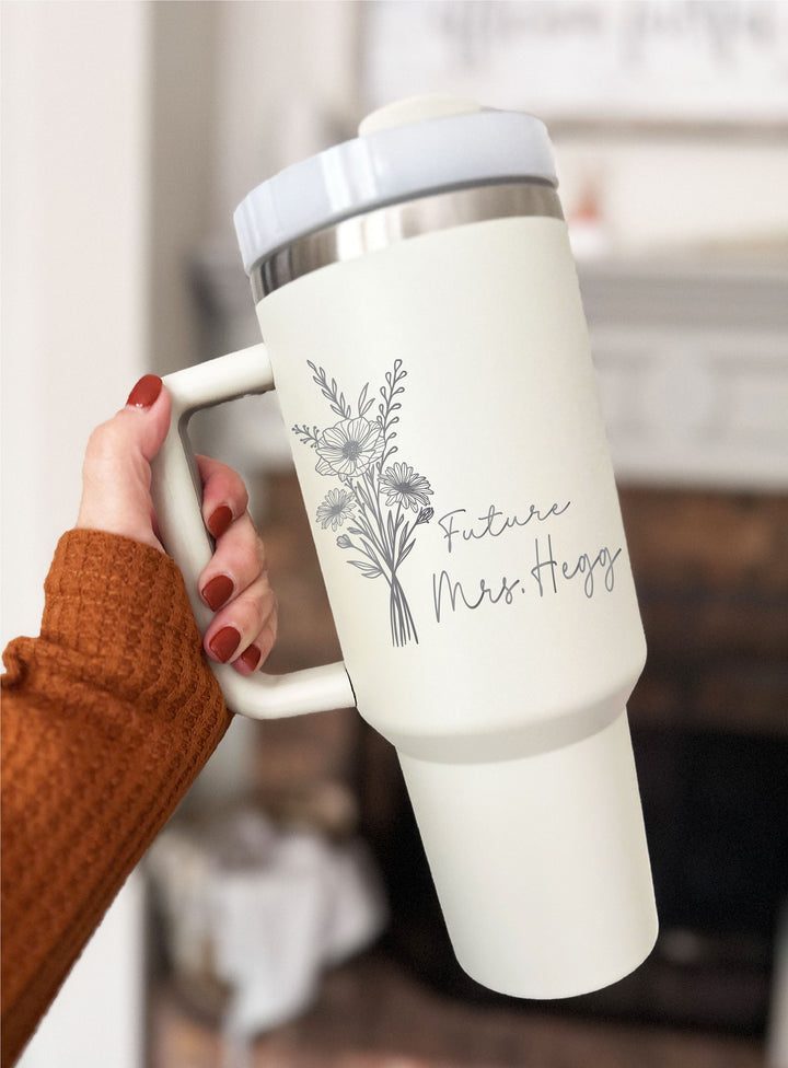 Personalized Mrs Gifts for the bride to be cup with handle 40 oz Lid straw Bridal shower gift Engaged tumbler Gift for Fianc&#233;e Future mrs