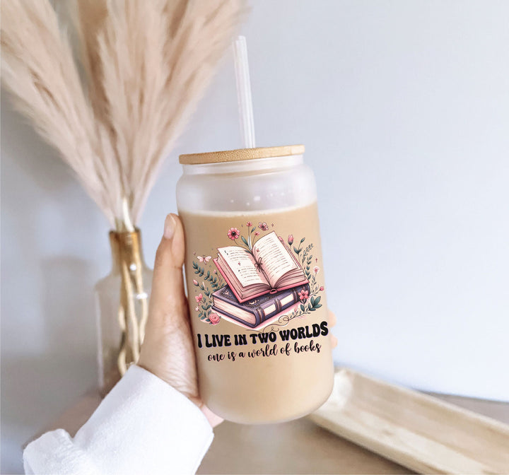 Live In Two World Book Iced Coffee Cup With Lid Straw