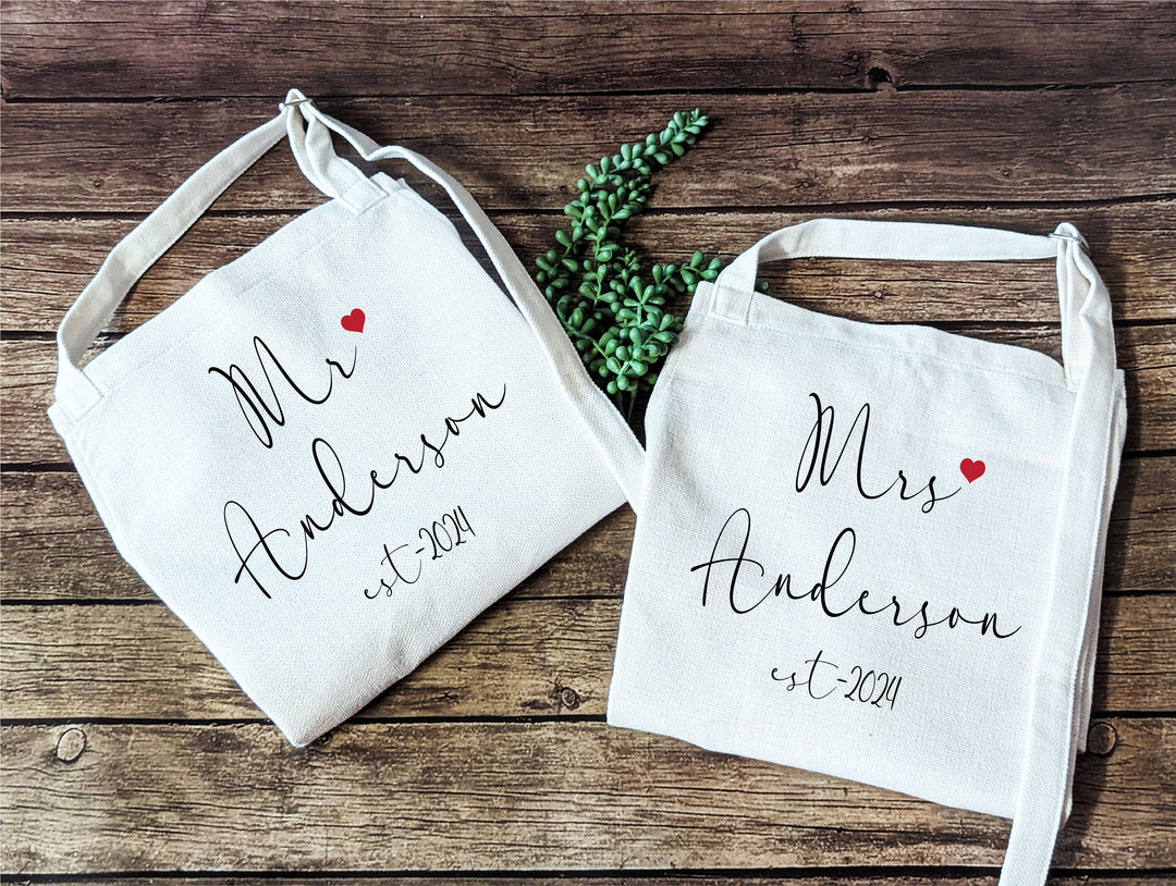 Personalized Couple Apron Set, Newlywed Gift
