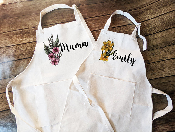 Personalized Birth Month Flower Apron for Women & Kids
