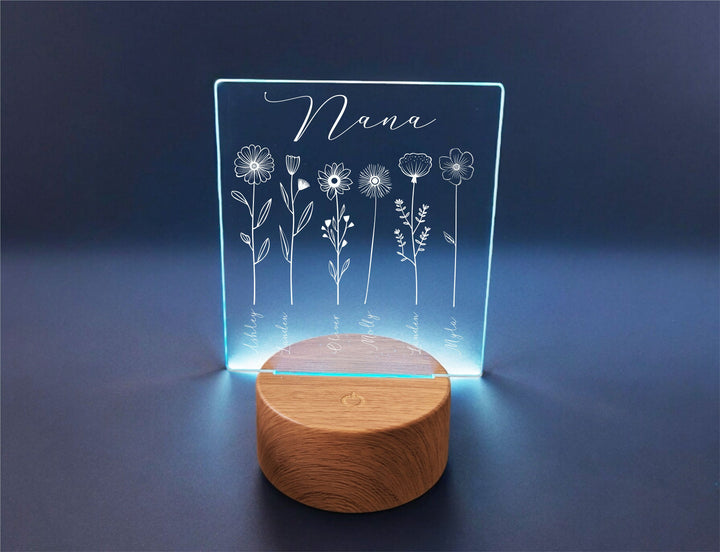 Personalized Floral mama LED Light with kid name Mothers Day gift Grandma gift Light Grandkids name Custom acrylic engraved light Home decor