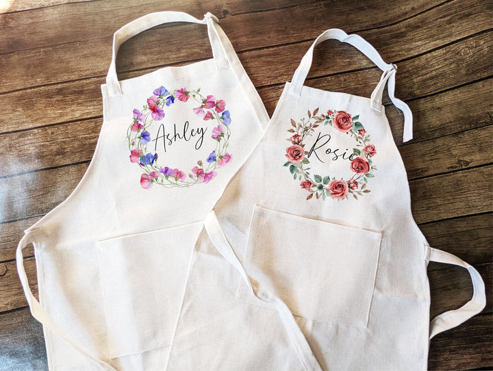 Birth Month Flower Gift Apron for Women Kids Custom