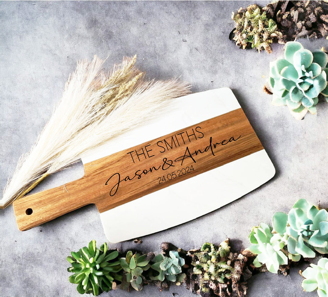 Personalized Marble wood Cheese&nbsp;Charcuterie Board with Handle Custom family name Board Customized Serving Tray Wedding Gift Engagement Gift