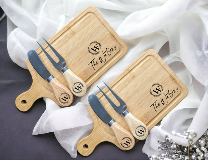 Engraved mini Cheese Board Gift Set with Knife & Fork