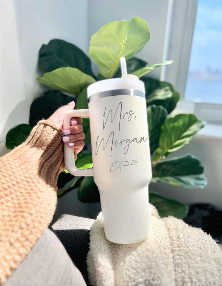 Mrs Gifts for the Bride to Be Cup 40 oz Tumbler with Lid