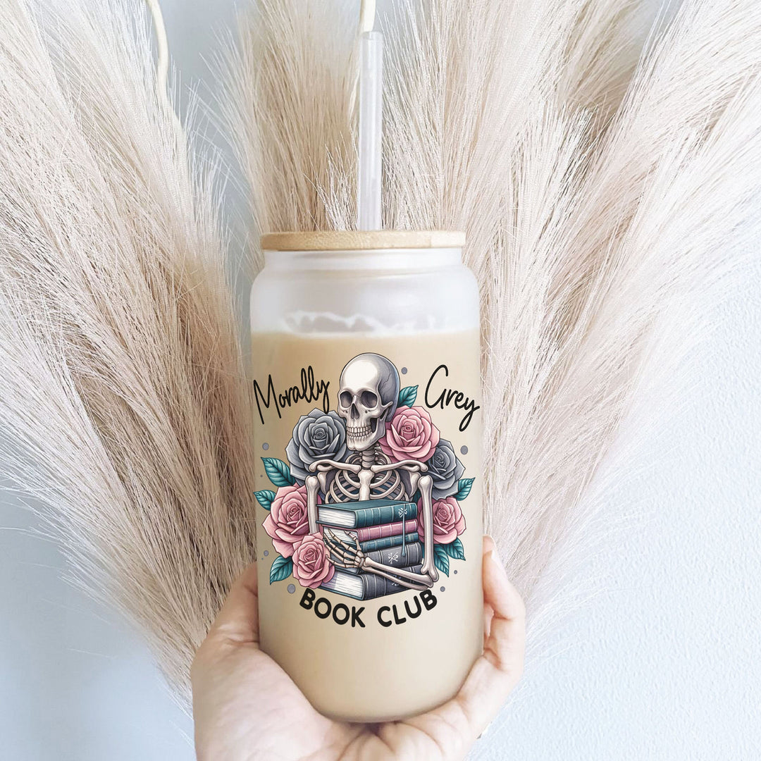 Morally Gray Skeleton Reader Iced Coffee Cup with Lid