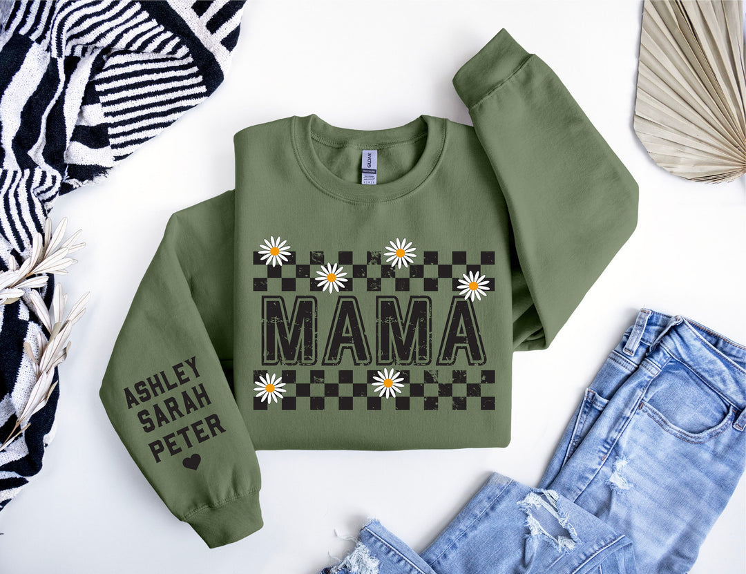 Mama Sweatshirt With Kids Names Personalized&nbsp;Mama gift shirt Mom Sweatshirt Gift Mom Mama crewneck sweater Mama with Kids Names on sleeve