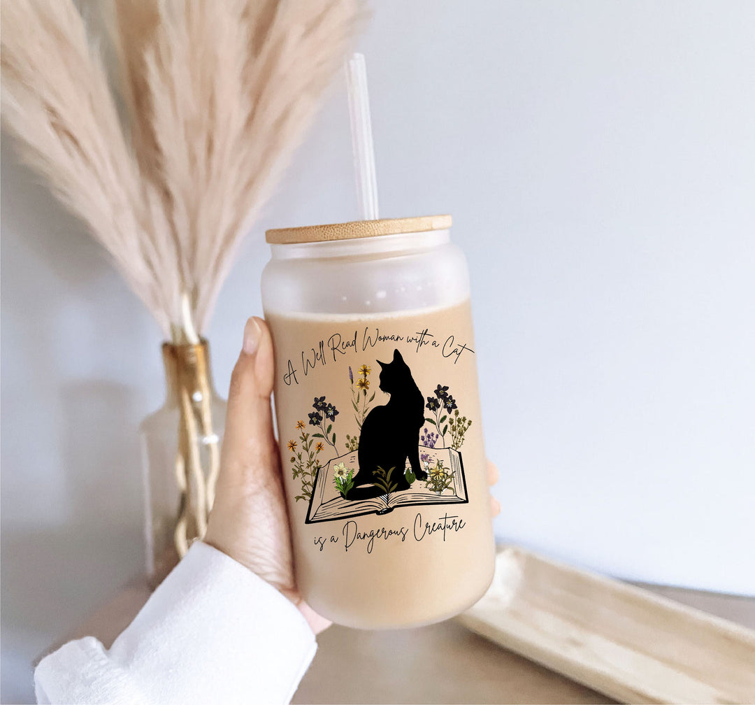 Well Read Women Cup Cat Book Lover Gift Iced Coffee Glass