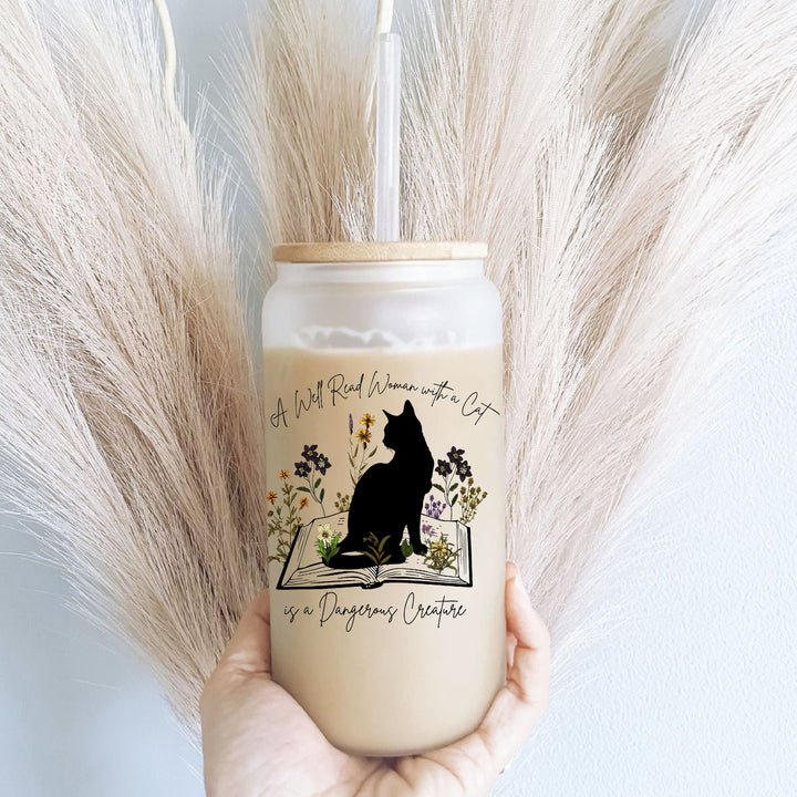 Well Read Women Cup Cat Book Lover Gift Iced Coffee Glass