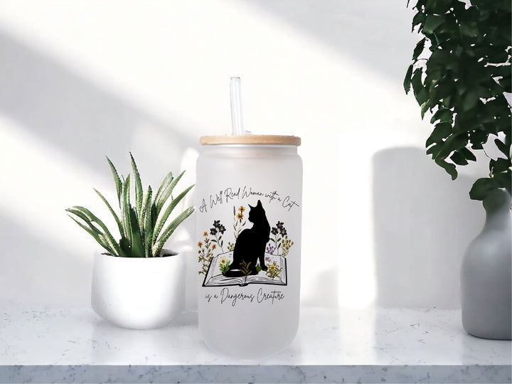 Well Read Women Cup Cat Book Lover Gift Iced Coffee Glass