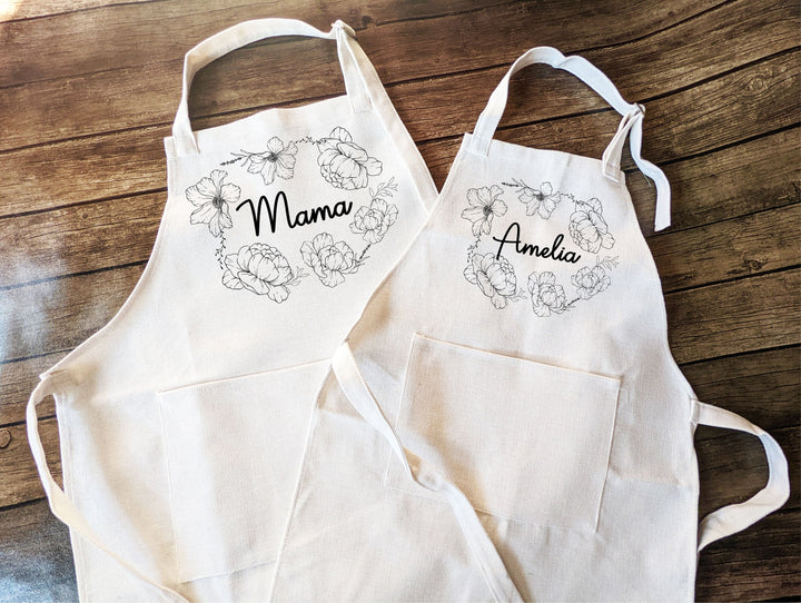 Personalized kitchen aprons Adult and kids Mommy and me&nbsp;baking apron Mothers day Custom Linen Cooking apron with pockets adjustable Strap