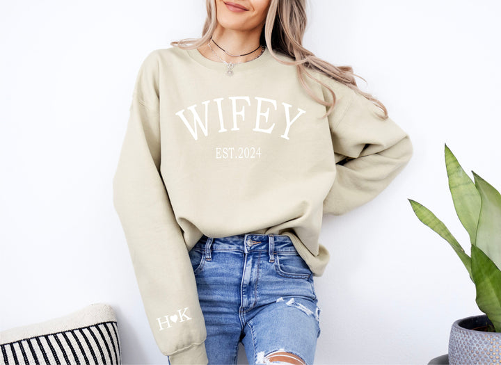 Personalized Wifey Sweatshirt with initials on sleeve Future Mrs gift sweater Bridal shower gift Newly married sweatshirt Anniversary gift