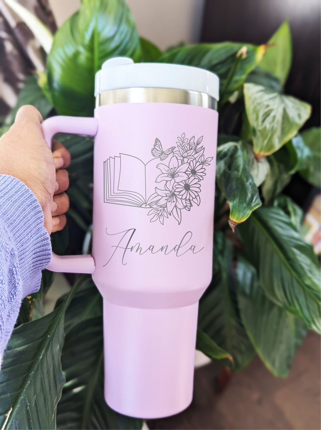 Personalized Book Lover Gift Tumbler, 40 oz Floral Design