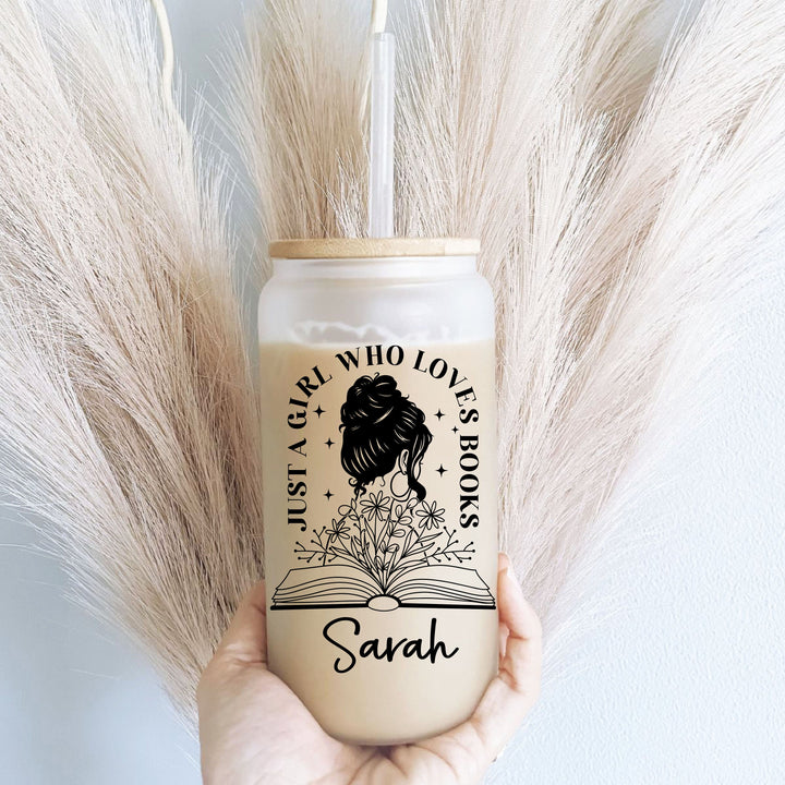 Just A Girl Who Love Book Tumbler 16oz Glass Cup Gift