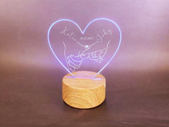 Personalized Couple Holding hand wedding gift light decor newly married Engagement gift anniversary gift Custom Night light with name date