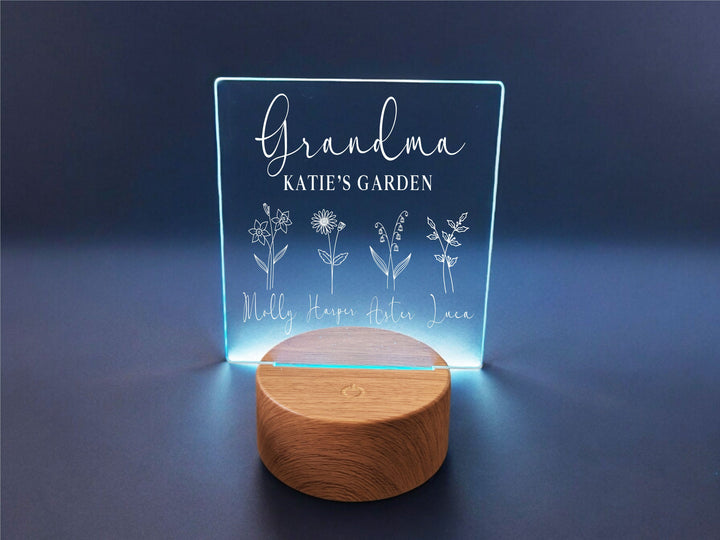 Personalized birth flower with kid name LED Light Mothers Day gift Grandma gift Light Grandkids name Custom acrylic engraved light decor