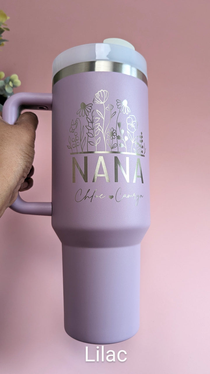 Custom NANA Tumbler with Grandkids' Names | Personalized Floral Travel Mug | Gift for Grandma, Nana, Mimi, Gigi | Mother’s Day Gift