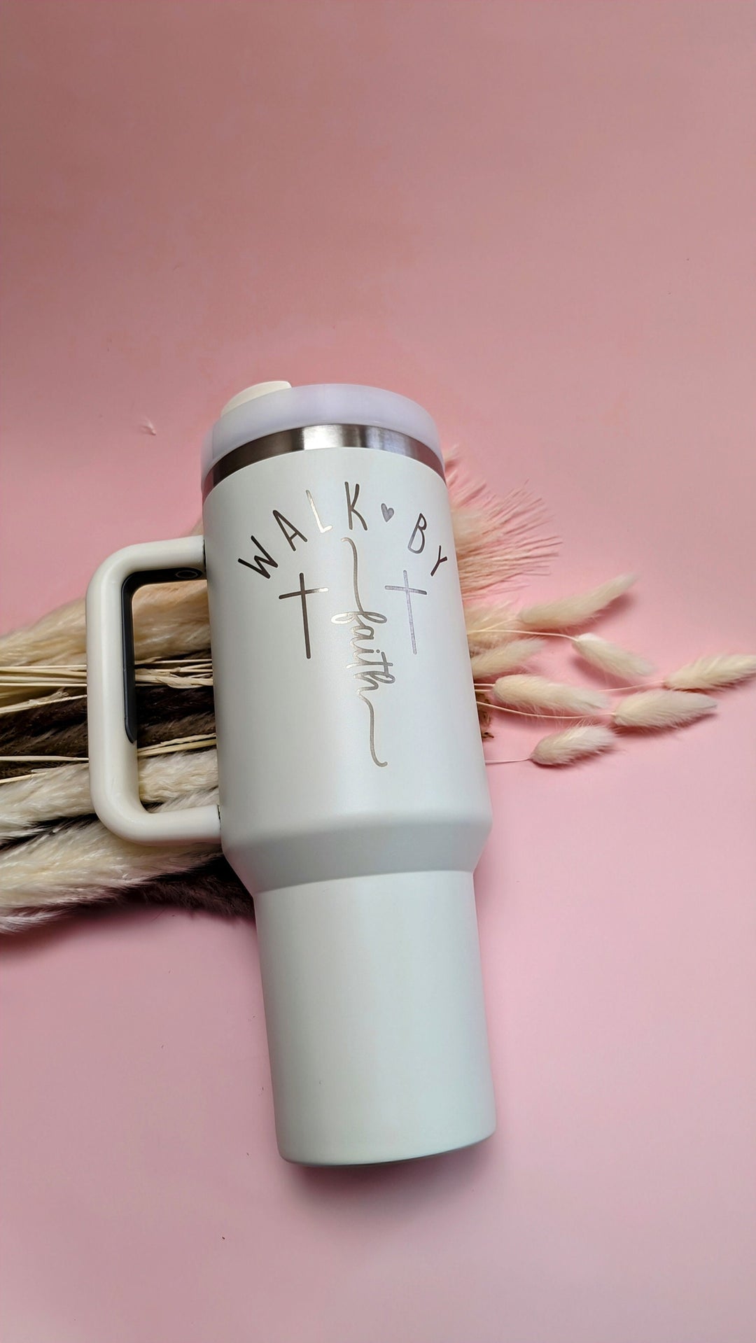 Walk By Faith Christian Glass Cup With Lid and Straw Gift