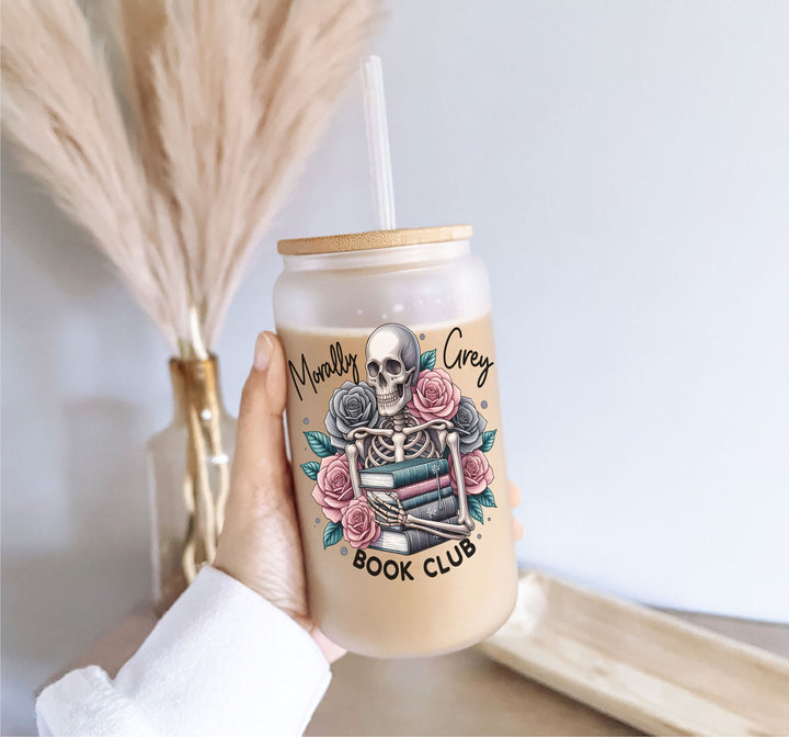 Morally Gray Skeleton Reader Iced Coffee Cup with Lid