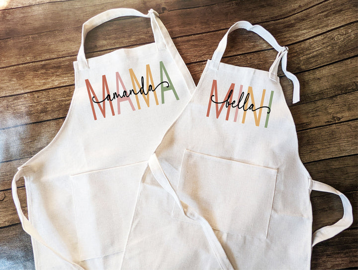 Mommy and me Matching apron gift for mothers day Baking Mama mini Linen apron Matching Baking Apron for Mom and Kid Women Apron with pocket