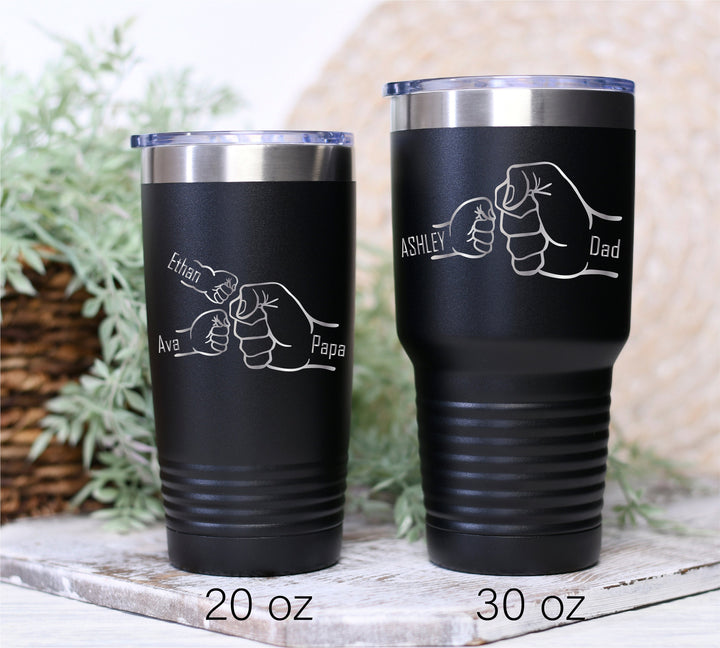 Personalized Dad Tumbler – Custom Hand Fist Cup with Kids' Names