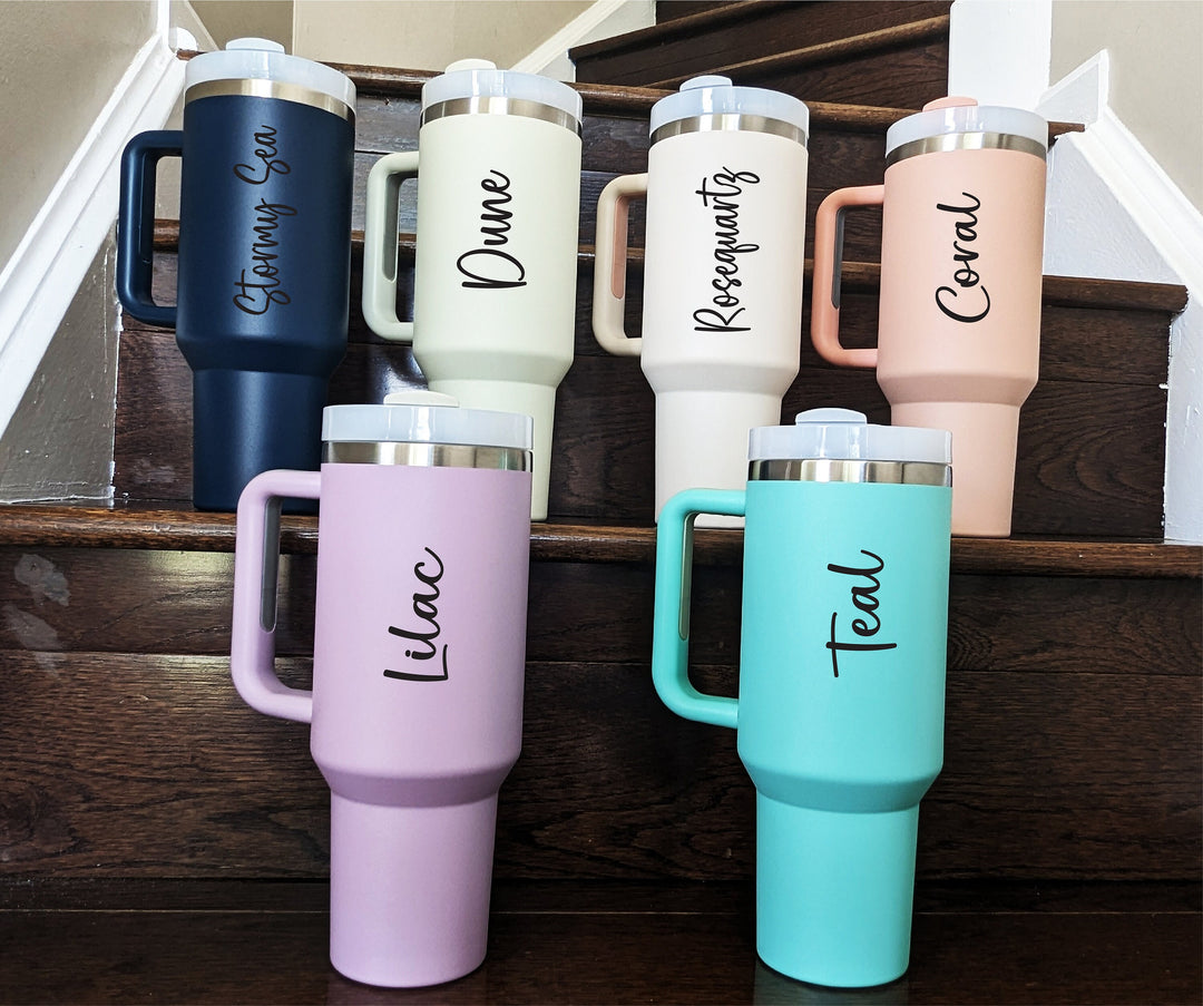 Personalized name Tumbler with handle Custom Engraved Tumbler gift for mama Floral travel cup 40 oz gifts Best friend birthday gifts Sister