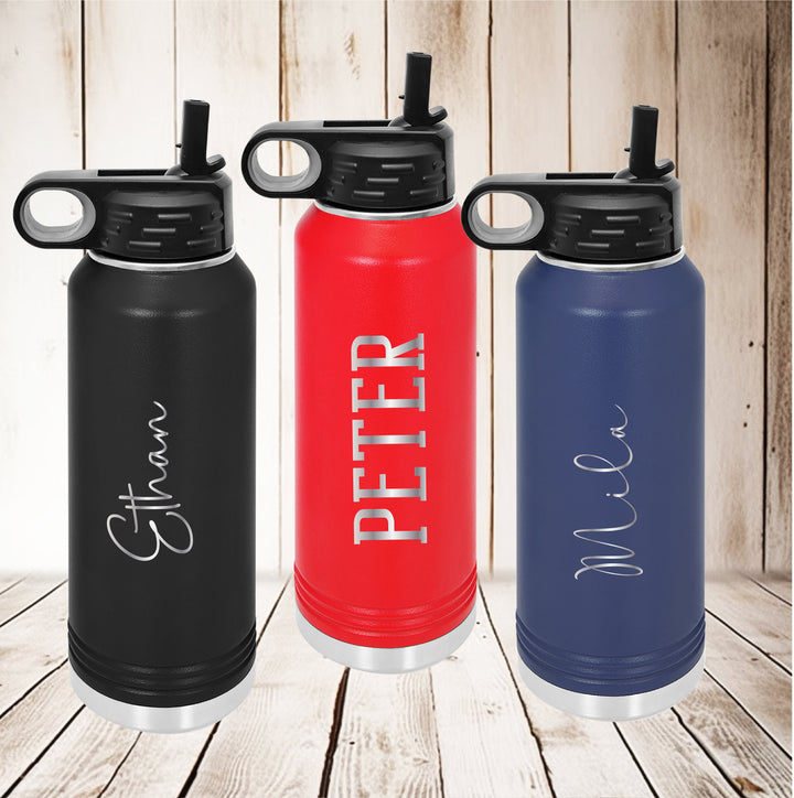 Personalized Stainless Steel Water Bottle With Straw Kids