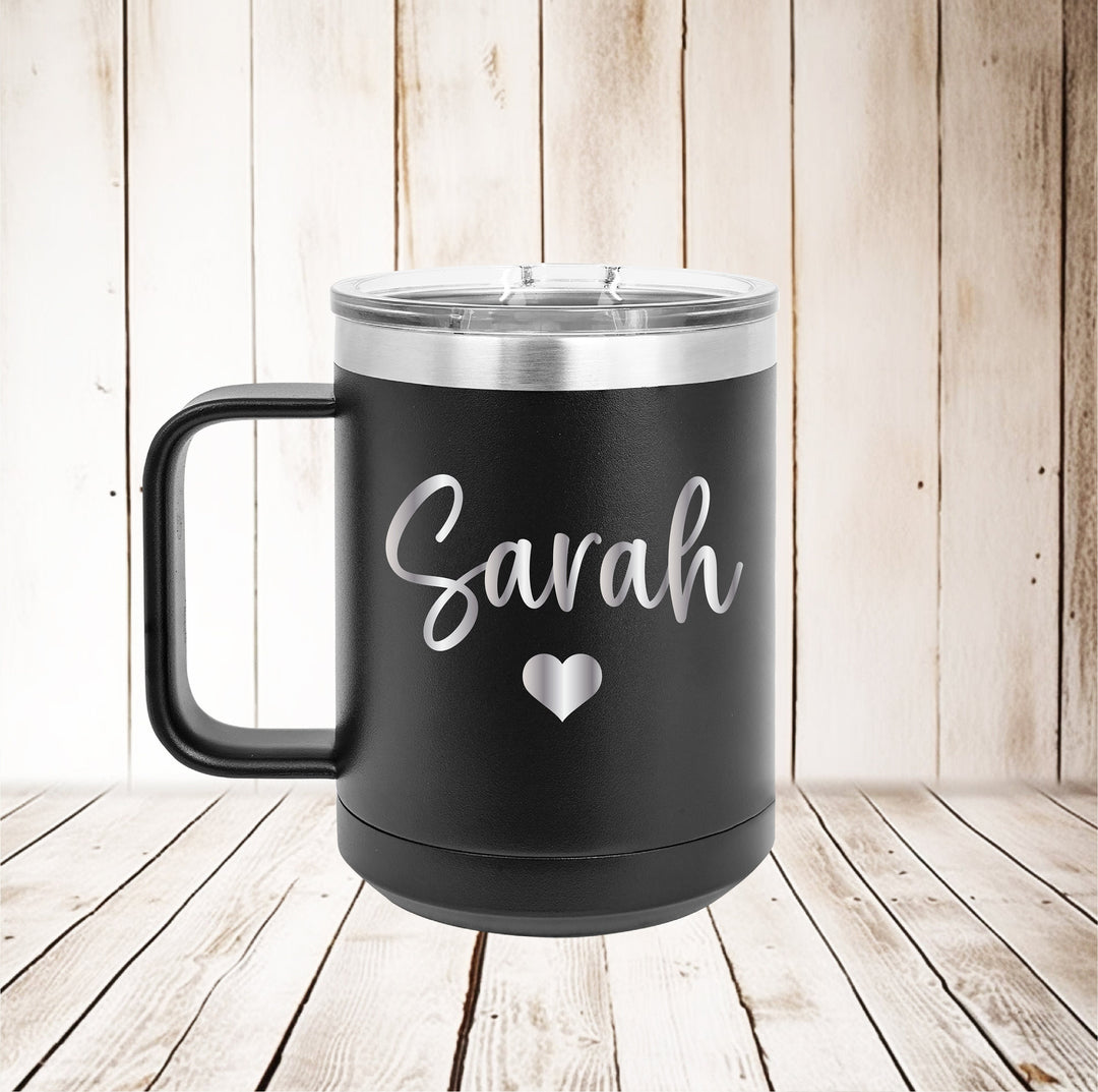 Personalized Insulated coffee mug with lid Birthday gift Cup for niece Friend Coworker gift idea Custom name Coffee tumbler with handle 15oz