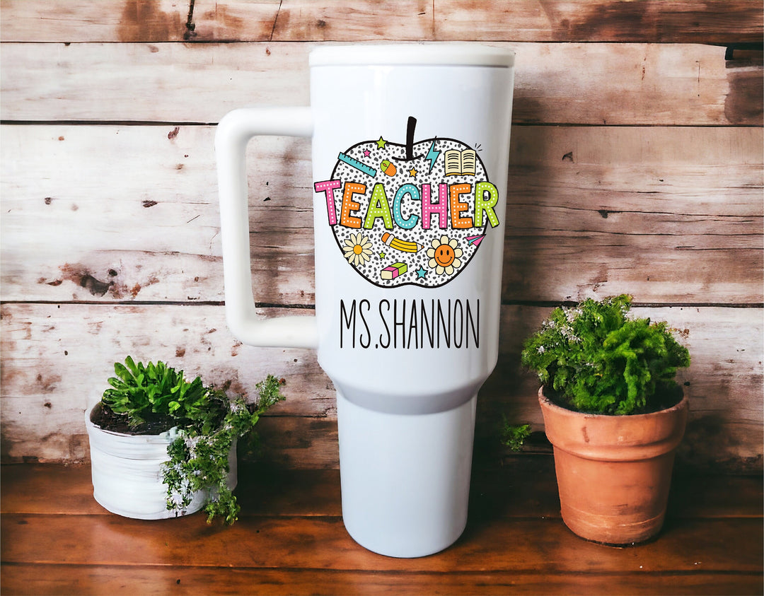 Retro Dalmatian dots Custom Teacher gift personalized tumbler Gift for Teacher Appreciation Elementary teacher gift School Teacher cup 40 oz