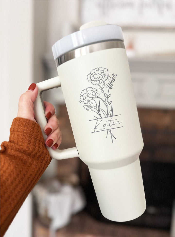 Birth Flower Cup Gift Personalized Birthday Tumbler 40 Oz