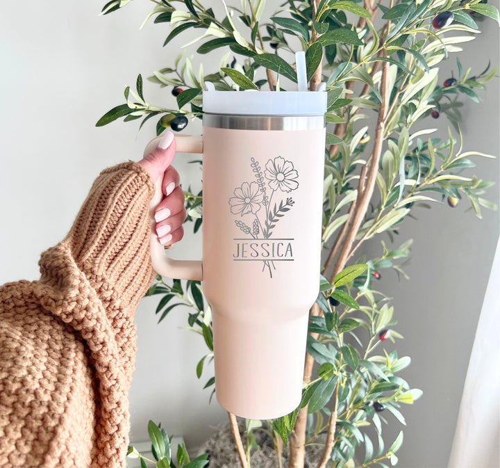 Birth Flower Cup Gift Personalized Birthday Tumbler 40 Oz
