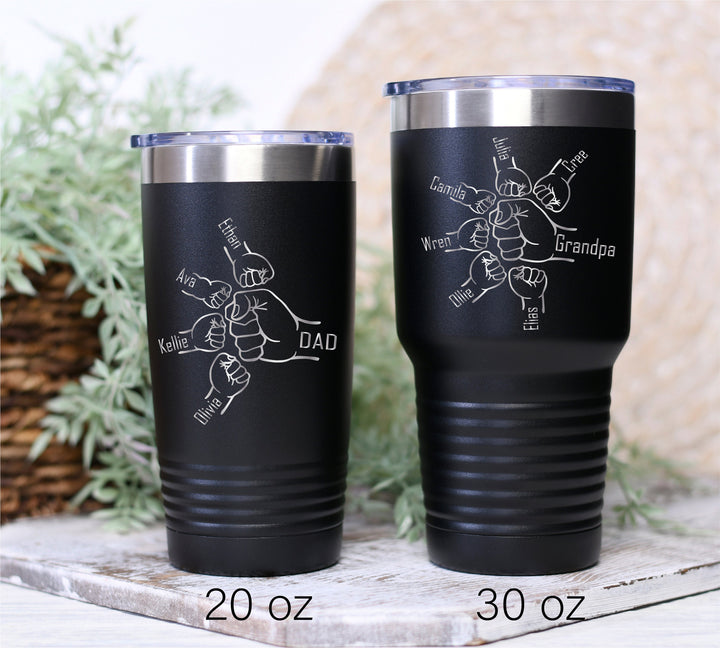 Personalized Dad Tumbler – Custom Hand Fist Cup with Kids' Names