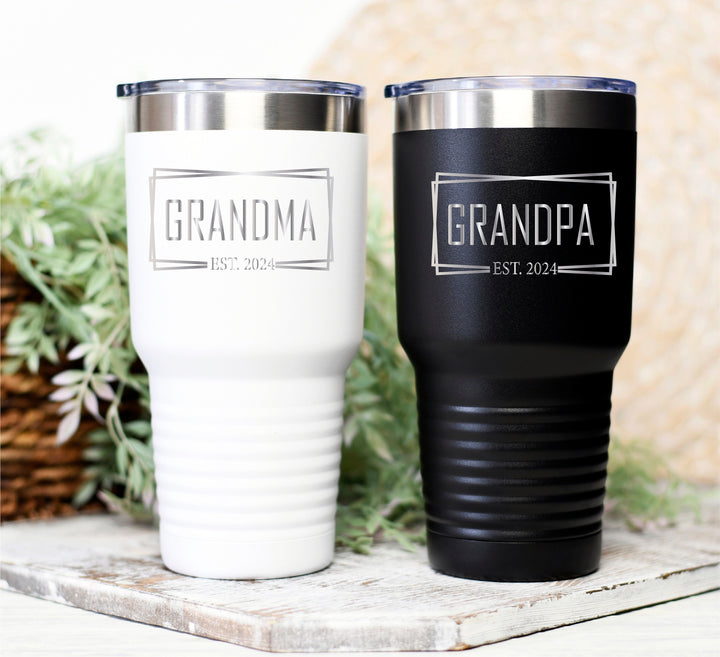 Personalized pregnancy reveal gift for grandma grandpa with Est year Dad tumbler with Est year Father's day gift for new dad New parent Gift