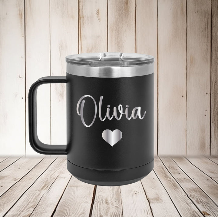 Personalized Insulated coffee mug with lid Birthday gift Cup for niece Friend Coworker gift idea Custom name Coffee tumbler with handle 15oz