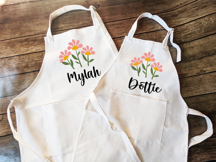 Personalized Apron for Women and Kids - Monogram and Custom Name with Pocket - Kitchen Linen Gift from Daughter