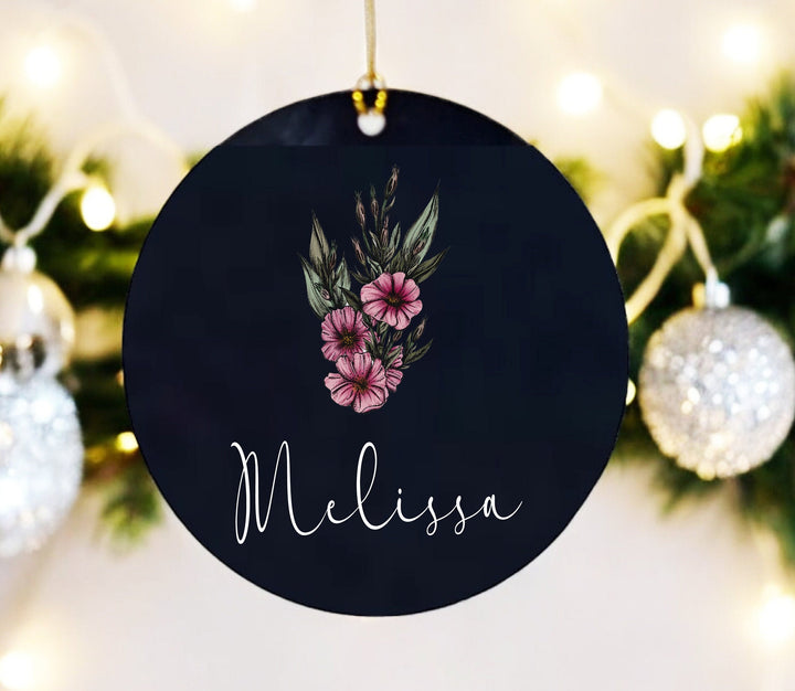 Birth month Flower Christmas ornament with name Custom name Holiday ornament Personalized name ornament Ornaments Birth month flower gifts