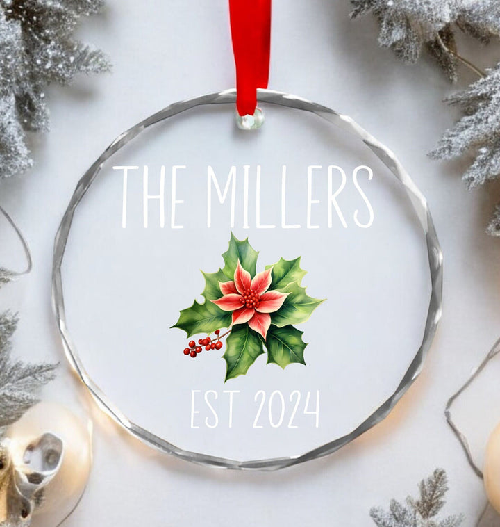 Personalized Last Name Christmas Glass Ornament Gift for Couple
