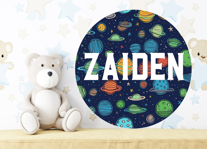 Personalized planet Name nursery sign decor Newborn wood name sign Custom baby room Round Wood Name Bedroom Decoration Boy nursery sign