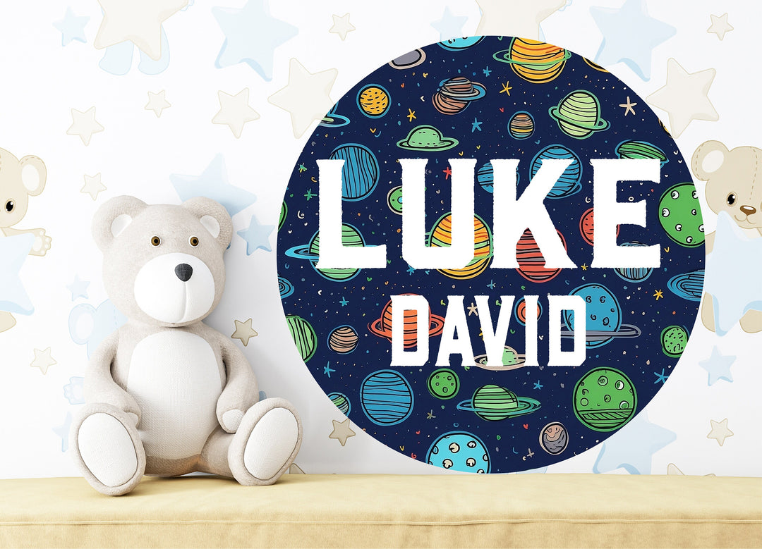 Personalized planet Name nursery sign decor Newborn wood name sign Custom baby room Round Wood Name Bedroom Decoration Boy nursery sign