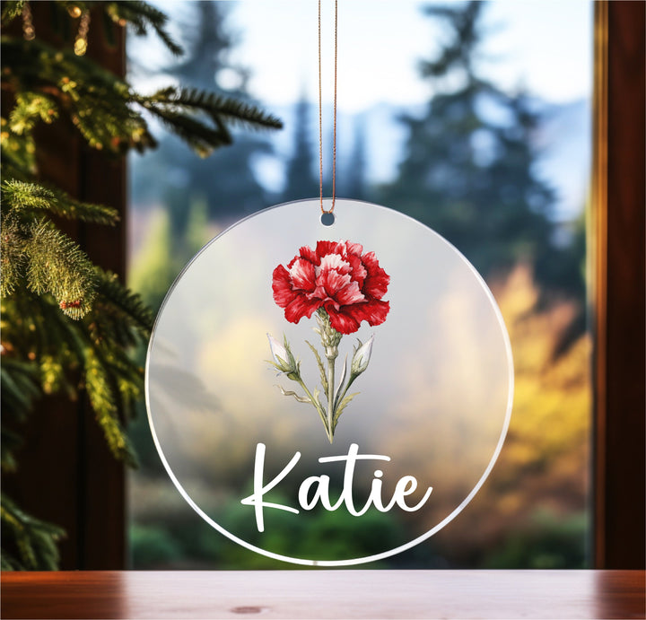 Personalized Birth Month Flower Christmas Ornament Custom Name Holiday Ornament