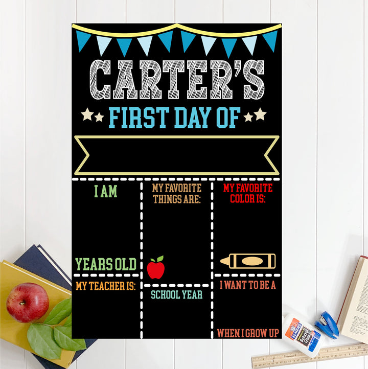 First Day School Sign Personalized Custom first day&nbsp;of School Photo prop Reusable Chalkboard name Sign 1st Day of Preschool back to school