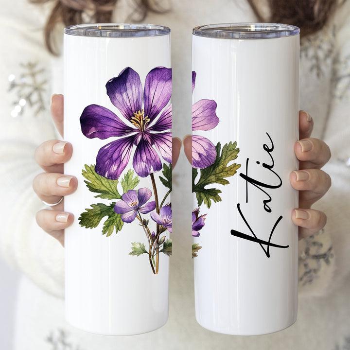 Personalized Birth month flower Cup Bridesmaid gift stainless steel tumbler with lid and straw Birthday&nbsp;Custom Birth flower gift for her