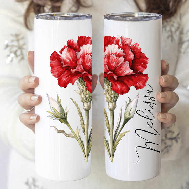 Personalized Birth month flower Cup Bridesmaid gift stainless steel tumbler with lid and straw Birthday&nbsp;Custom Birth flower gift for her