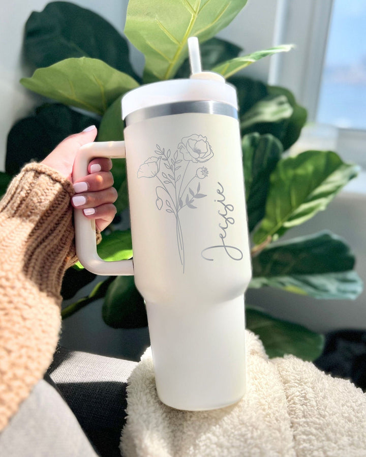 Personalized birthday gift tumbler Birth flower name Tumbler Custom birth month flower cup Gifts for Her&nbsp;Best friend gift Engraved Cup 40oz