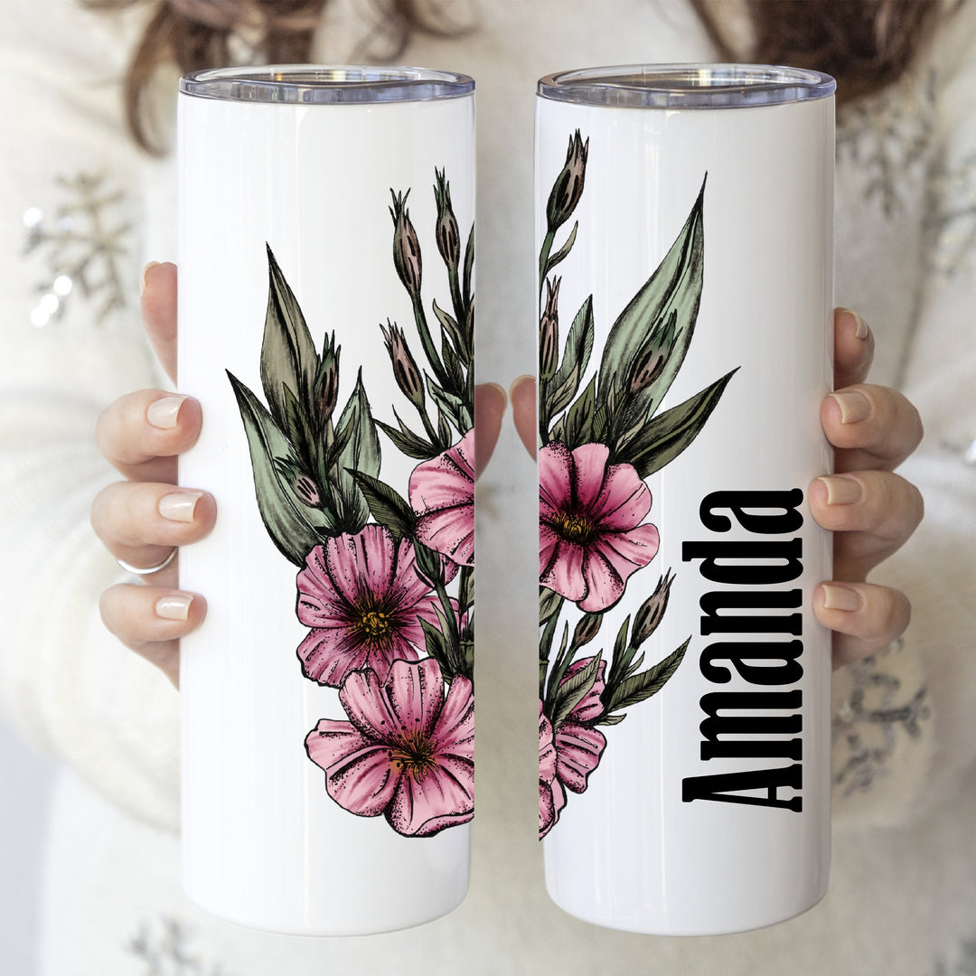 Personalized Birth flower Bridesmaid cup gift stainless steel tumbler with lid and straw Birthday gift for friend Custom Birth month tumbler