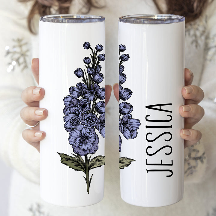 Personalized Birth flower Bridesmaid cup gift stainless steel tumbler with lid and straw Birthday gift for friend Custom Birth month tumbler