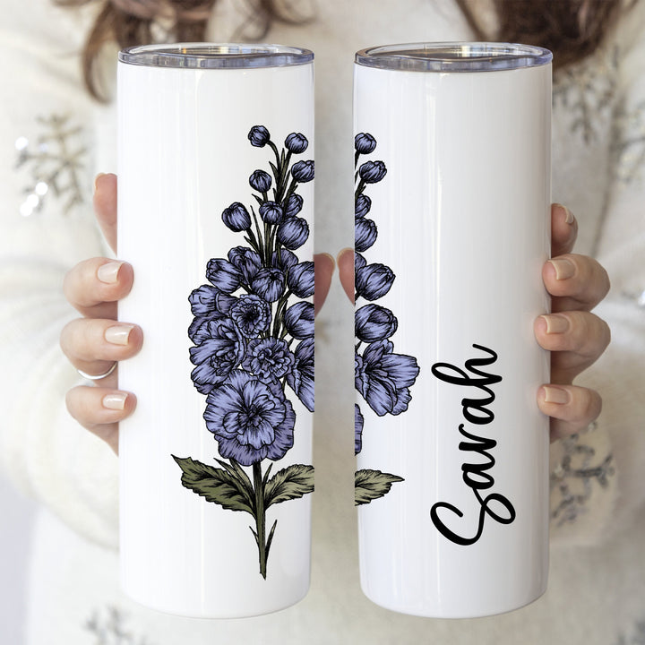 Personalized Birth flower Bridesmaid cup gift stainless steel tumbler with lid and straw Birthday gift for friend Custom Birth month tumbler