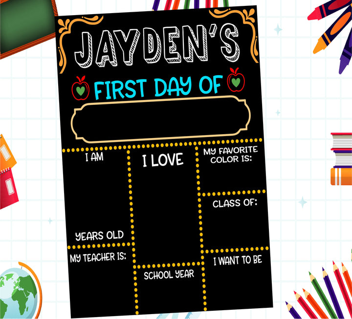 First Day School Sign Custom first day&nbsp;of School Photo prop Reusable Chalkboard name Sign 1st Day of&nbsp;Preschool Personalized back to school