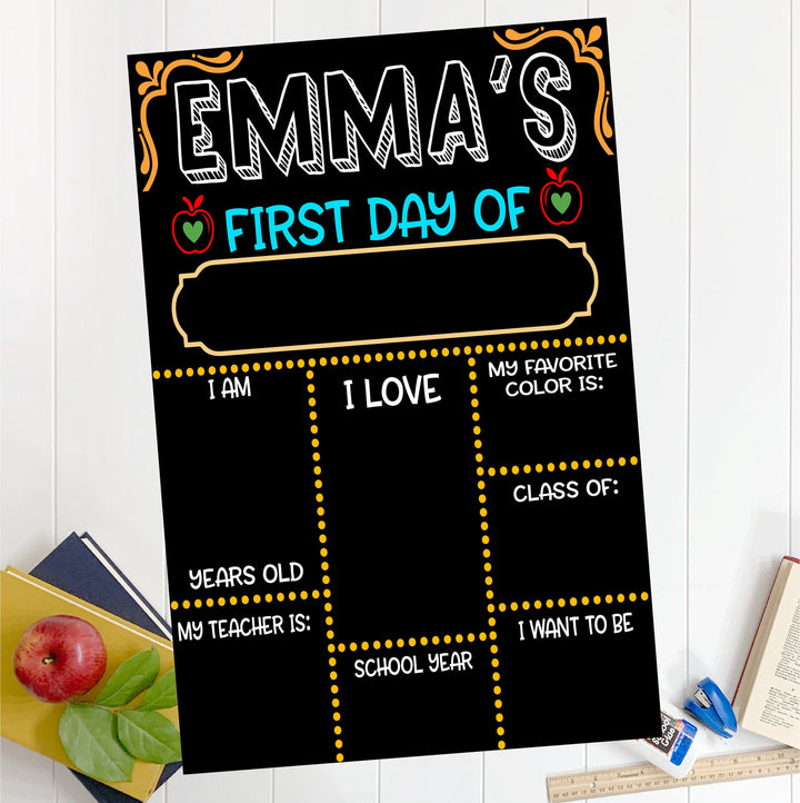 First Day School Sign Custom first day&nbsp;of School Photo prop Reusable Chalkboard name Sign 1st Day of&nbsp;Preschool Personalized back to school