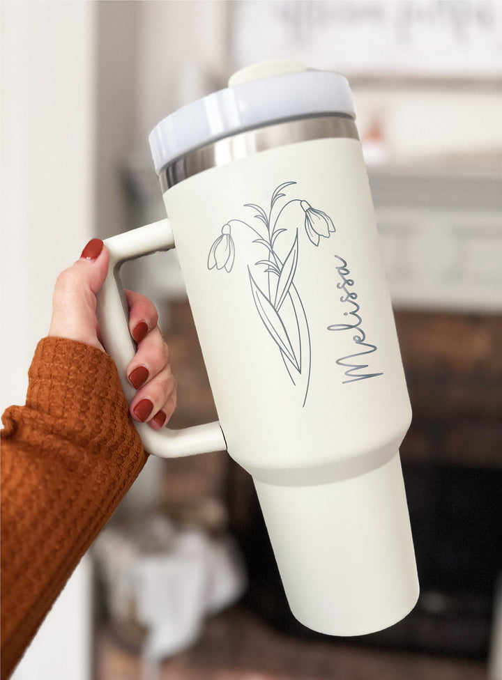 Custom Birth Flower Cup With Name 40 Oz Birthday Gift Tumbler